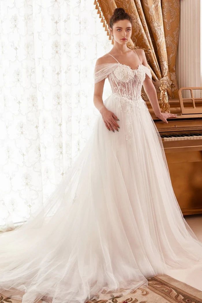 ALTHENA Floral Lace Corset Off-Shoulder Ball Gown Wedding Dress