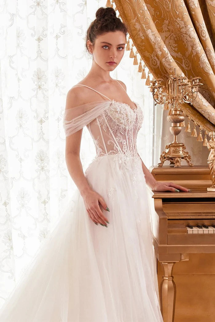 ALTHENA Floral Lace Corset Off-Shoulder Ball Gown Wedding Dress