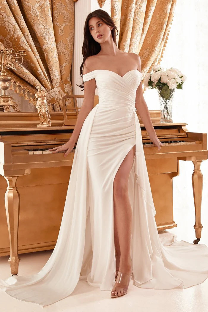KATYA Draped Off-Shoulder Satin Overskirt Wedding Dress